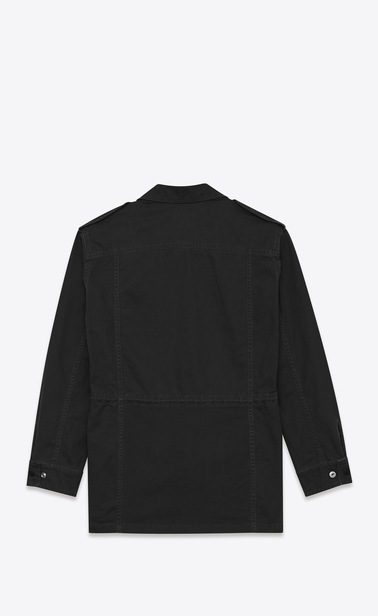 SAINT LAURENT Casual Jackets Man Military Parka in Black Cotton and Linen Gabardine b_V4